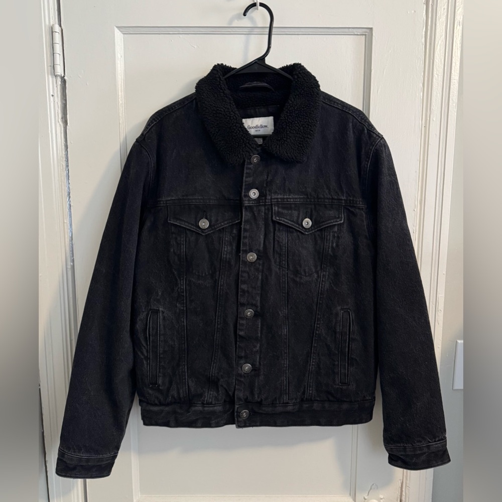 Goodfellow & Co Men's Black Sherpa-Lined Denim Jacket - Classic & Warm